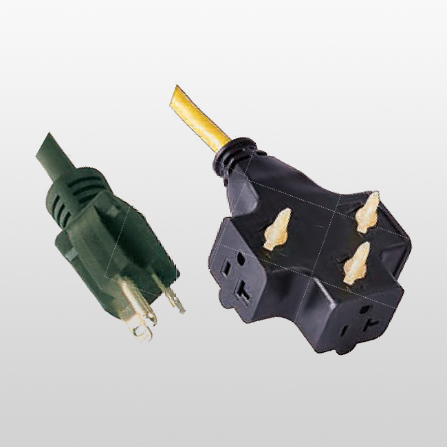 LA007E/LA520LA Juego de cables de 3 conductores y 3 tomacorrientes con bloqueo de conexión a tierra 5-20 125 V