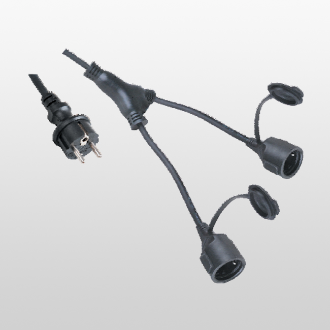Y-LA03ZD con tomas de corriente de 2 vías con contraventanas, divisor en Y. (Longitud mínima del cable de 1,4 m)